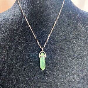 Vintage Green Quartz Crystal Silver Neclace